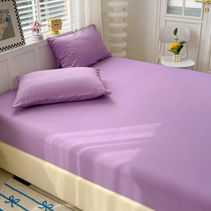 91家纺网 家纺一手货源 找家纺 朵朵家纺 2025新款水洗双层纱纯色糖果色床笠跨境系列（床垫保护套） 深紫