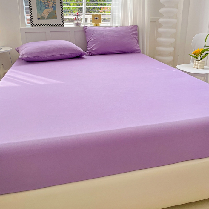 91家纺网 家纺一手货源 找家纺 朵朵家纺 2025新款水洗双层纱纯色糖果色床笠跨境系列（床垫保护套） 深紫