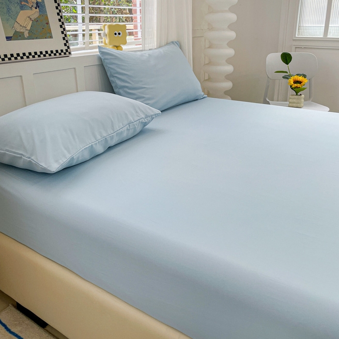 91家纺网 家纺一手货源 找家纺 朵朵家纺 2025新款水洗双层纱纯色糖果色床笠跨境系列（床垫保护套） 天蓝