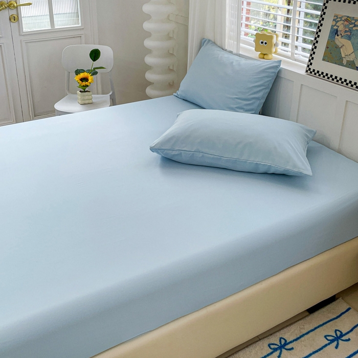 91家纺网 家纺一手货源 找家纺 朵朵家纺 2025新款水洗双层纱纯色糖果色床笠跨境系列（床垫保护套） 天蓝
