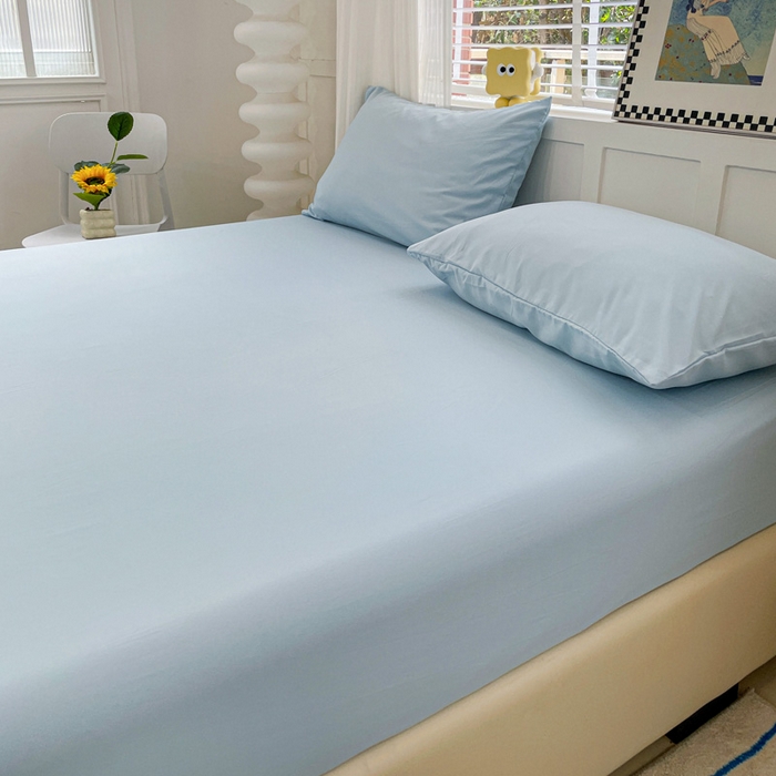 91家纺网 家纺一手货源 找家纺 朵朵家纺 2025新款水洗双层纱纯色糖果色床笠跨境系列（床垫保护套） 天蓝
