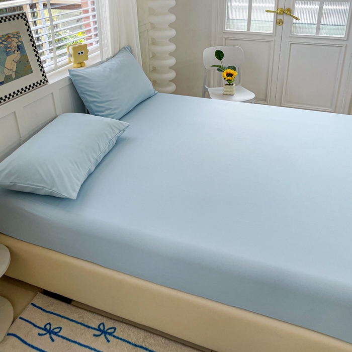 91家纺网 家纺一手货源 找家纺 朵朵家纺 2025新款水洗双层纱纯色糖果色床笠跨境系列（床垫保护套） 天蓝