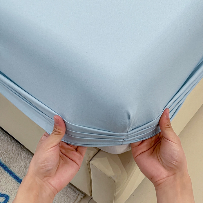 91家纺网 家纺一手货源 找家纺 朵朵家纺 2025新款水洗双层纱纯色糖果色床笠跨境系列（床垫保护套） 天蓝