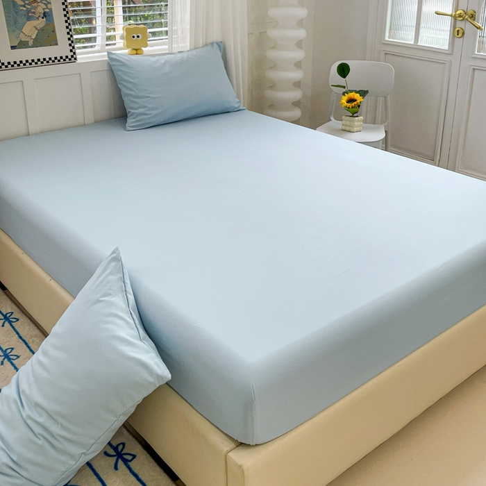 91家纺网 家纺一手货源 找家纺 朵朵家纺 2025新款水洗双层纱纯色糖果色床笠跨境系列（床垫保护套） 天蓝