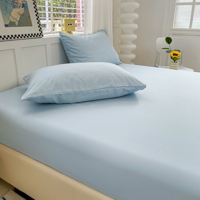 91家纺网 家纺一手货源 找家纺 朵朵家纺 2025新款水洗双层纱纯色糖果色床笠跨境系列（床垫保护套） 天蓝