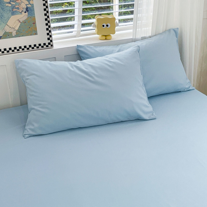 91家纺网 家纺一手货源 找家纺 朵朵家纺 2025新款水洗双层纱纯色糖果色床笠跨境系列（床垫保护套） 天蓝