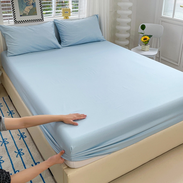 朵朵家纺 2025新款水洗双层纱纯色糖果色床笠跨境系列（床垫保护套） 天蓝