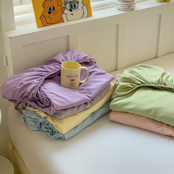 91家纺网 家纺一手货源 找家纺 朵朵家纺 2025新款水洗双层纱纯色糖果色床笠跨境系列（床垫保护套） 组合图