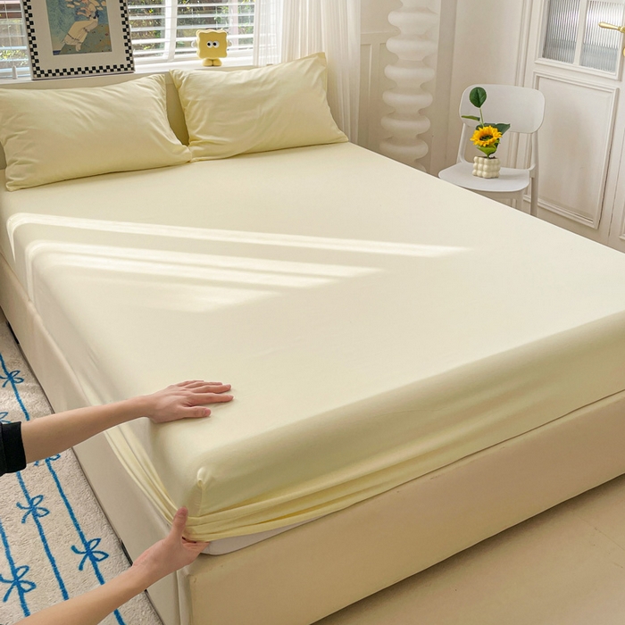 91家纺网 家纺一手货源 找家纺 （总）朵朵家纺 2025新款水洗双层纱纯色糖果色床笠跨境系列（床垫保护套）