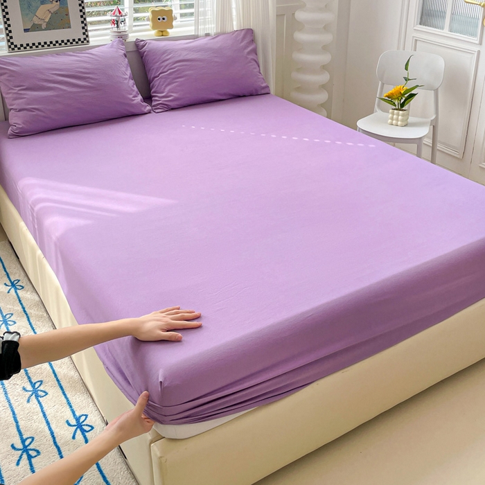 91家纺网 家纺一手货源 找家纺 （总）朵朵家纺 2025新款水洗双层纱纯色糖果色床笠跨境系列（床垫保护套）