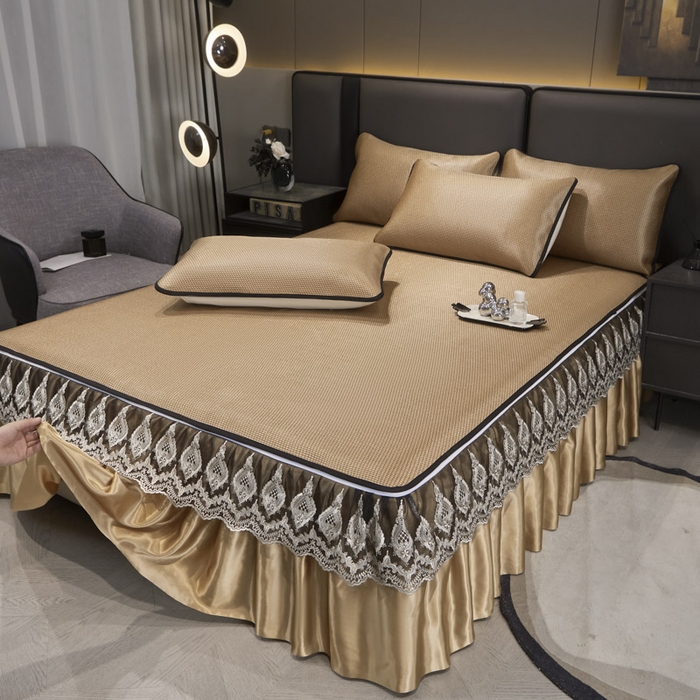 91家纺网 家纺一手货源 找家纺 恋尚 2025新款可拆卸床裙款冰藤凉席 冰藤床裙凉席- 柏姬金槟(控价198起)