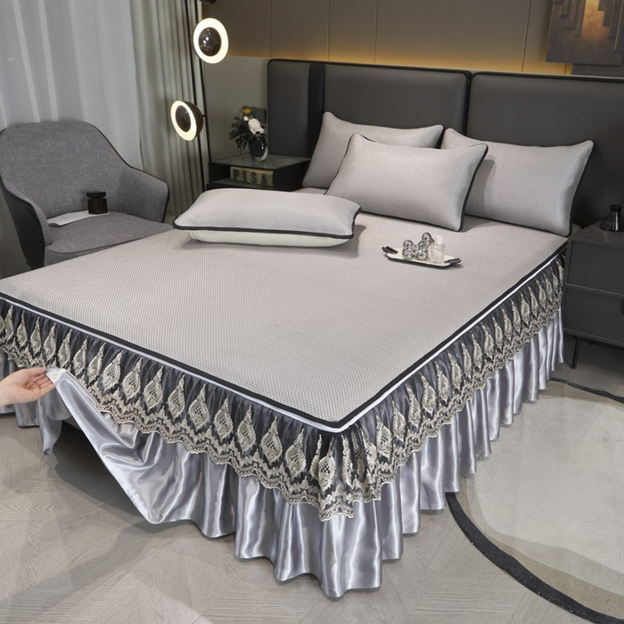 91家纺网 家纺一手货源 找家纺 恋尚 2025新款可拆卸床裙款冰藤凉席 冰藤床裙凉席- 柏姬浅灰(控价198起)