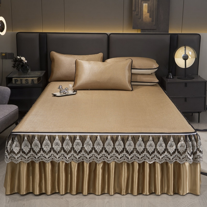 91家纺网 家纺一手货源 找家纺 恋尚 2025新款可拆卸床裙款冰藤凉席 冰藤床裙凉席- 柏姬金槟(控价198起)