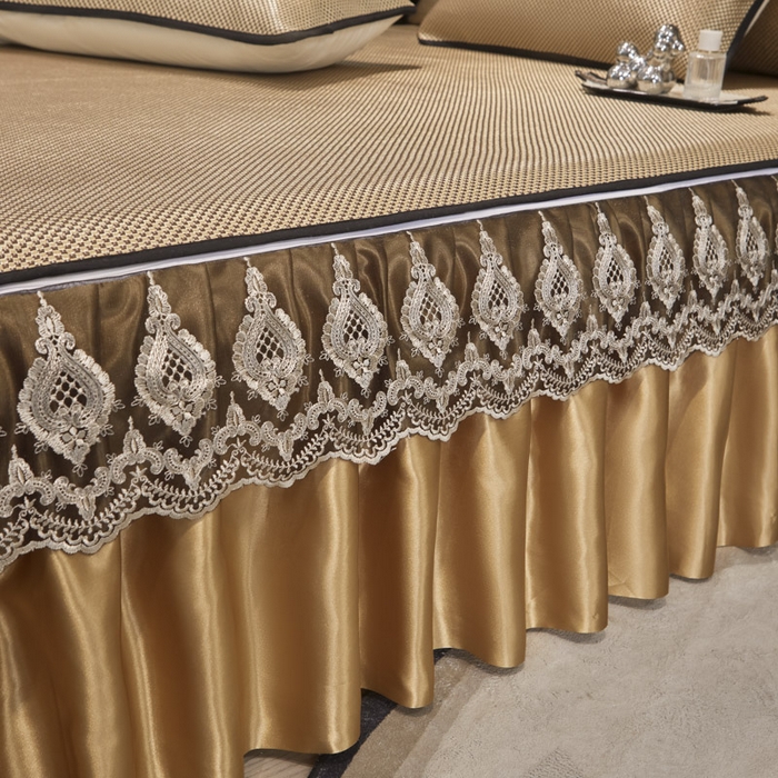 91家纺网 家纺一手货源 找家纺 恋尚 2025新款可拆卸床裙款冰藤凉席 冰藤床裙凉席- 柏姬金槟(控价198起)