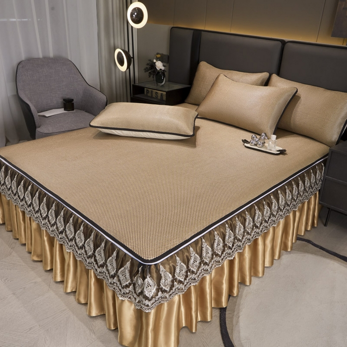 91家纺网 家纺一手货源 找家纺 恋尚 2025新款可拆卸床裙款冰藤凉席 冰藤床裙凉席- 柏姬金槟(控价198起)