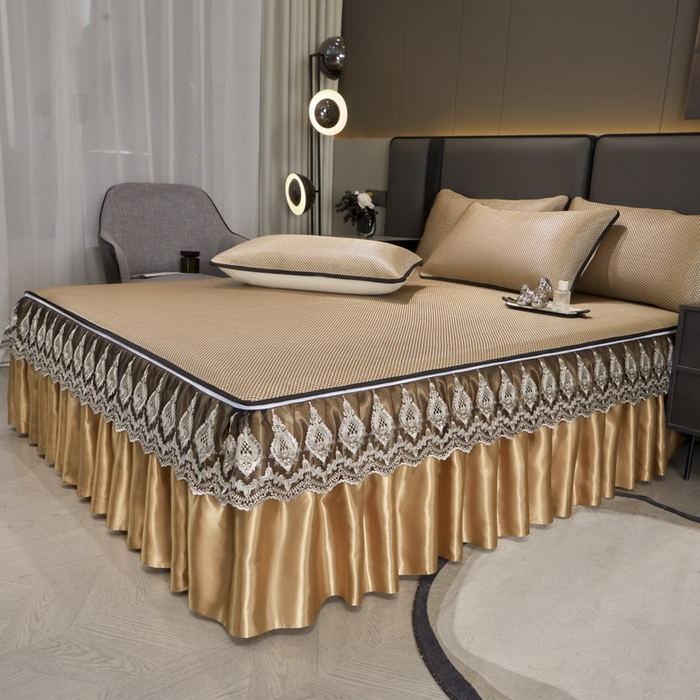 91家纺网 家纺一手货源 找家纺 恋尚 2025新款可拆卸床裙款冰藤凉席 冰藤床裙凉席- 柏姬金槟(控价198起)