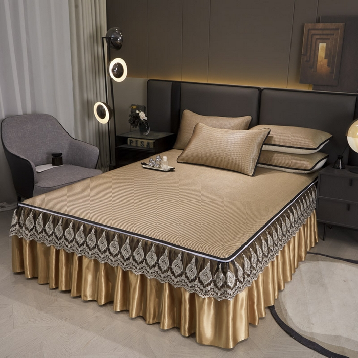 91家纺网 家纺一手货源 找家纺 恋尚 2025新款可拆卸床裙款冰藤凉席 冰藤床裙凉席- 柏姬金槟(控价198起)