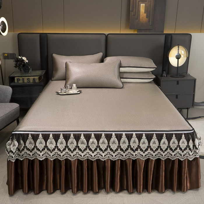 91家纺网 家纺一手货源 找家纺 恋尚 2025新款可拆卸床裙款冰藤凉席 冰藤床裙凉席- 柏姬咖色(控价198起)