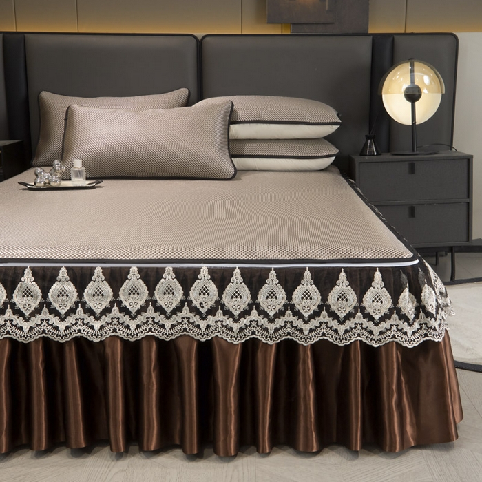 91家纺网 家纺一手货源 找家纺 恋尚 2025新款可拆卸床裙款冰藤凉席 冰藤床裙凉席- 柏姬咖色(控价198起)