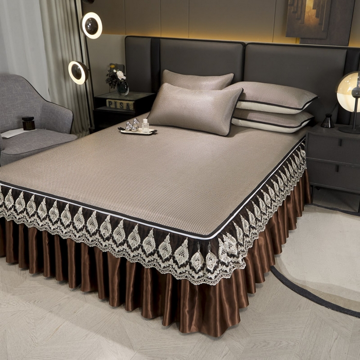 91家纺网 家纺一手货源 找家纺 恋尚 2025新款可拆卸床裙款冰藤凉席 冰藤床裙凉席- 柏姬咖色(控价198起)