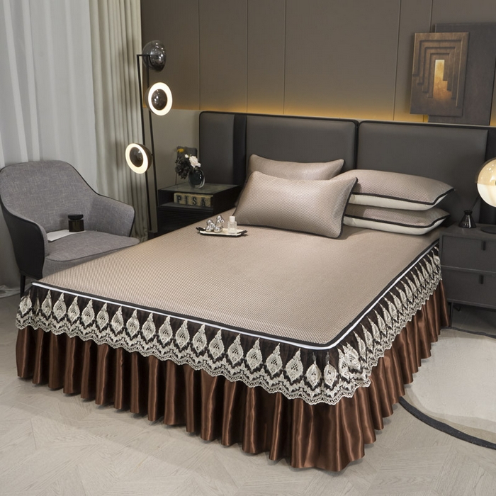 91家纺网 家纺一手货源 找家纺 恋尚 2025新款可拆卸床裙款冰藤凉席 冰藤床裙凉席- 柏姬咖色(控价198起)