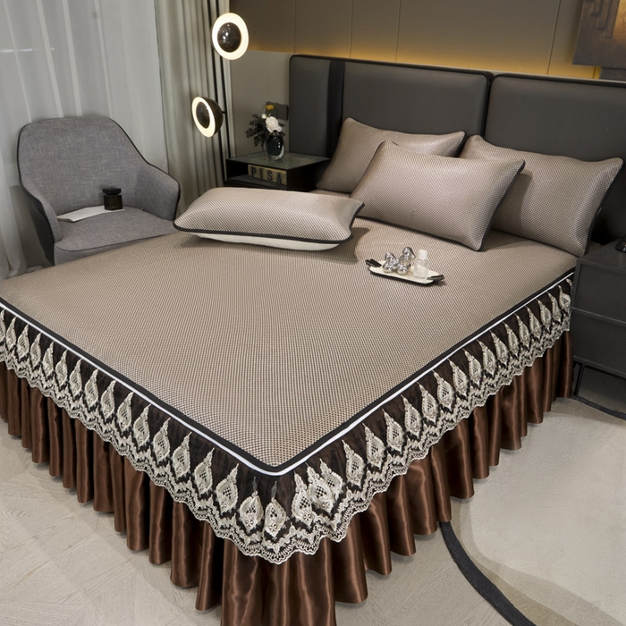 91家纺网 家纺一手货源 找家纺 恋尚 2025新款可拆卸床裙款冰藤凉席 冰藤床裙凉席- 柏姬咖色(控价198起)