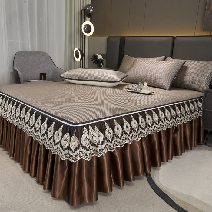 91家纺网 家纺一手货源 找家纺 恋尚 2025新款可拆卸床裙款冰藤凉席 冰藤床裙凉席- 柏姬咖色(控价198起)