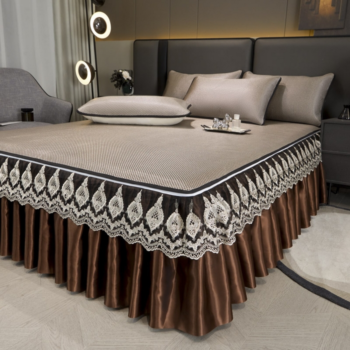 91家纺网 家纺一手货源 找家纺 恋尚 2025新款可拆卸床裙款冰藤凉席 冰藤床裙凉席- 柏姬咖色(控价198起)