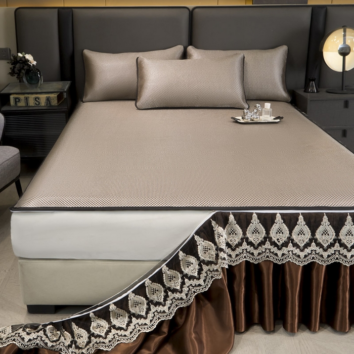 91家纺网 家纺一手货源 找家纺 恋尚 2025新款可拆卸床裙款冰藤凉席 冰藤床裙凉席- 柏姬咖色(控价198起)