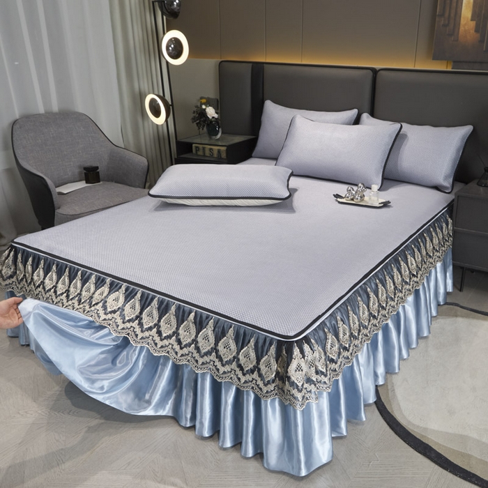 恋尚 2025新款可拆卸床裙款冰藤凉席 冰藤床裙凉席- 柏姬蓝色(控价198起)