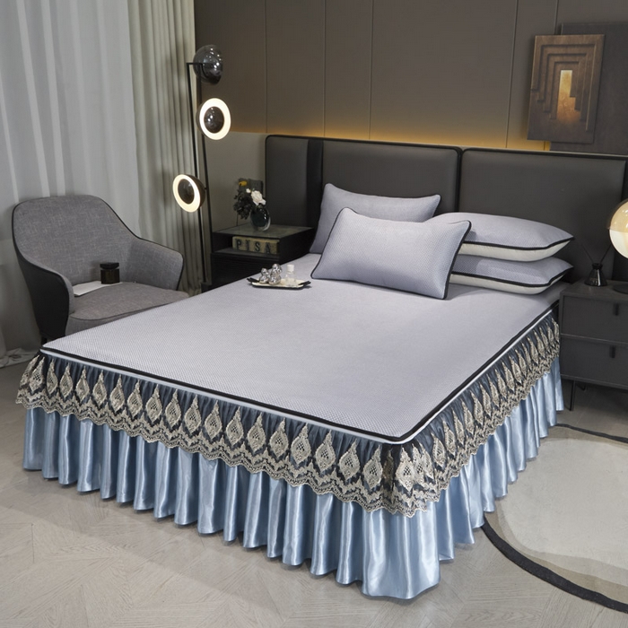 91家纺网 家纺一手货源 找家纺 恋尚 2025新款可拆卸床裙款冰藤凉席 冰藤床裙凉席- 柏姬蓝色(控价198起)