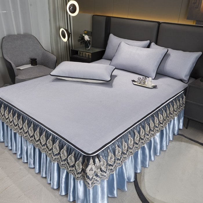 91家纺网 家纺一手货源 找家纺 恋尚 2025新款可拆卸床裙款冰藤凉席 冰藤床裙凉席- 柏姬蓝色(控价198起)