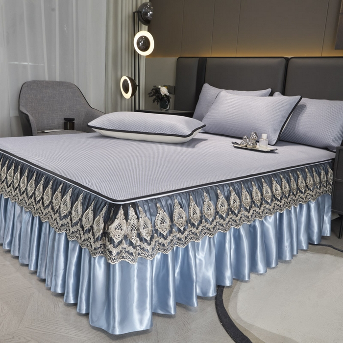 91家纺网 家纺一手货源 找家纺 恋尚 2025新款可拆卸床裙款冰藤凉席 冰藤床裙凉席- 柏姬蓝色(控价198起)