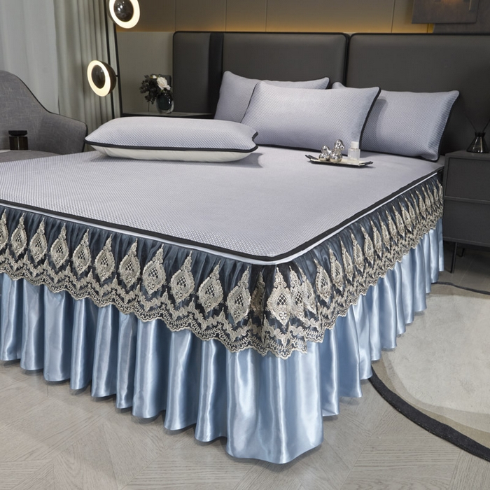 91家纺网 家纺一手货源 找家纺 恋尚 2025新款可拆卸床裙款冰藤凉席 冰藤床裙凉席- 柏姬蓝色(控价198起)