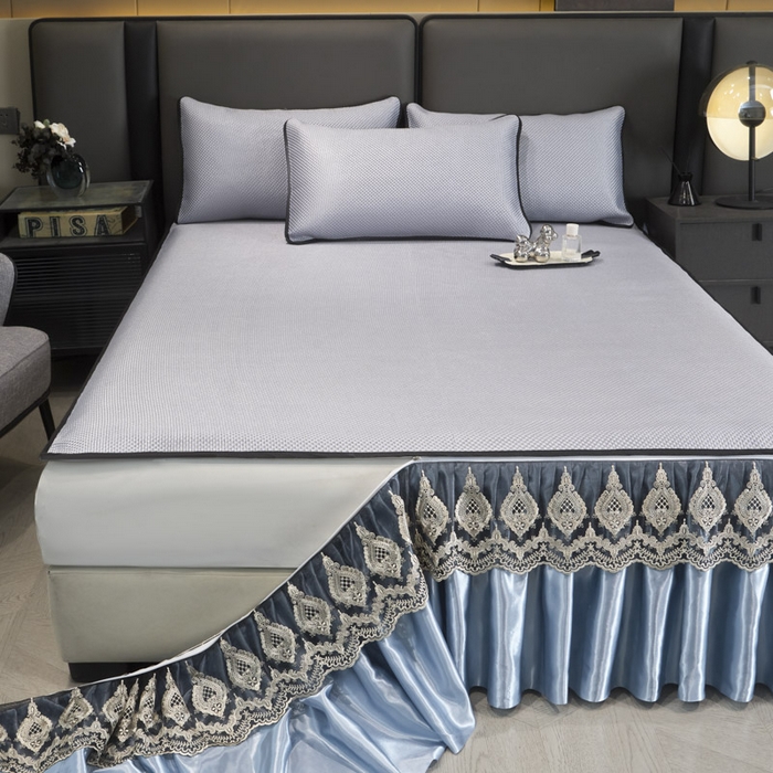 91家纺网 家纺一手货源 找家纺 恋尚 2025新款可拆卸床裙款冰藤凉席 冰藤床裙凉席- 柏姬蓝色(控价198起)