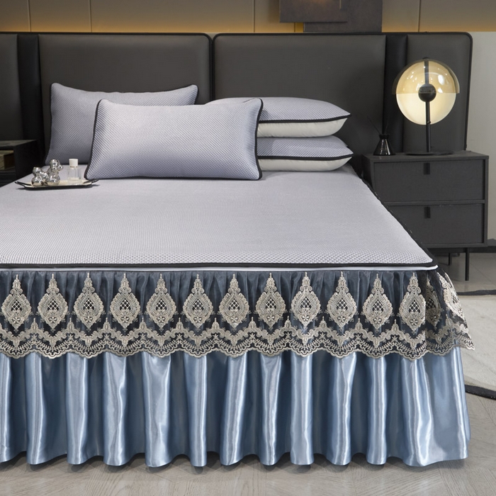 91家纺网 家纺一手货源 找家纺 恋尚 2025新款可拆卸床裙款冰藤凉席 冰藤床裙凉席- 柏姬蓝色(控价198起)
