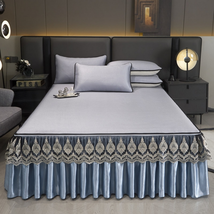 91家纺网 家纺一手货源 找家纺 恋尚 2025新款可拆卸床裙款冰藤凉席 冰藤床裙凉席- 柏姬蓝色(控价198起)