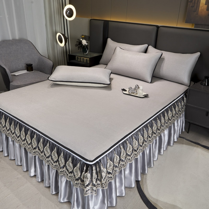 91家纺网 家纺一手货源 找家纺 恋尚 2025新款可拆卸床裙款冰藤凉席 冰藤床裙凉席- 柏姬浅灰(控价198起)