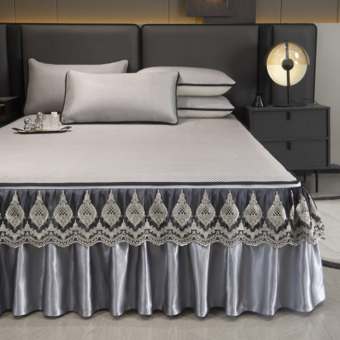 91家纺网 家纺一手货源 找家纺 恋尚 2025新款可拆卸床裙款冰藤凉席 冰藤床裙凉席- 柏姬浅灰(控价198起)