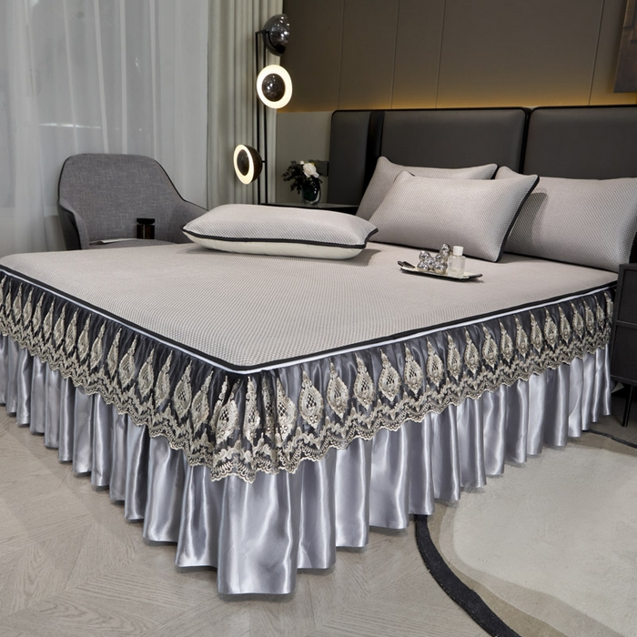 91家纺网 家纺一手货源 找家纺 恋尚 2025新款可拆卸床裙款冰藤凉席 冰藤床裙凉席- 柏姬浅灰(控价198起)