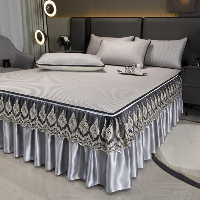 91家纺网 家纺一手货源 找家纺 恋尚 2025新款可拆卸床裙款冰藤凉席 冰藤床裙凉席- 柏姬浅灰(控价198起)