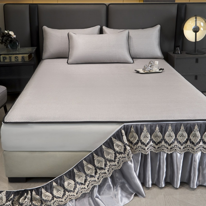 91家纺网 家纺一手货源 找家纺 恋尚 2025新款可拆卸床裙款冰藤凉席 冰藤床裙凉席- 柏姬浅灰(控价198起)