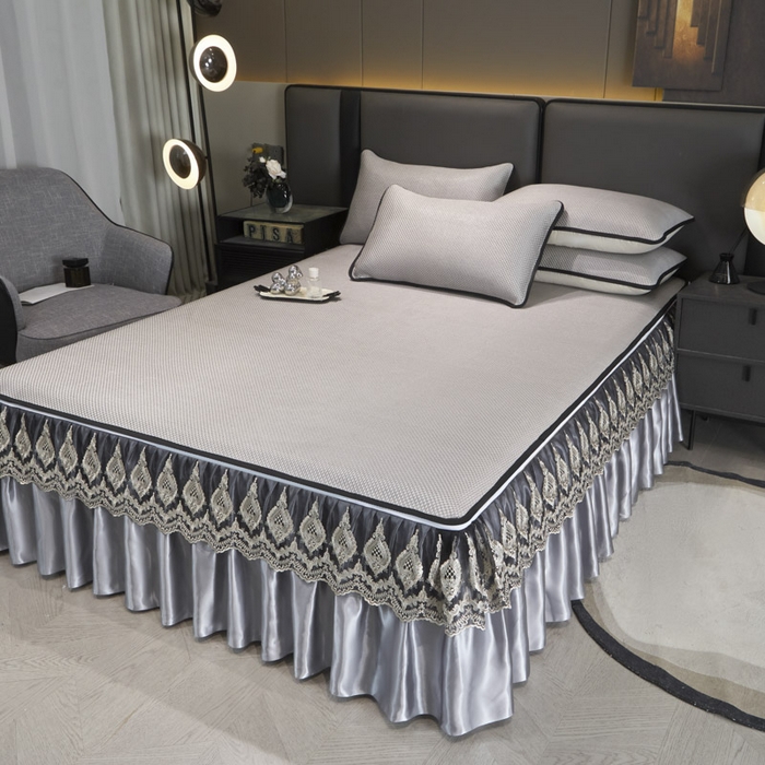 91家纺网 家纺一手货源 找家纺 恋尚 2025新款可拆卸床裙款冰藤凉席 冰藤床裙凉席- 柏姬浅灰(控价198起)