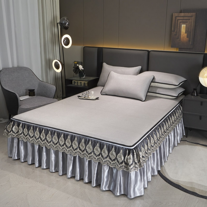 91家纺网 家纺一手货源 找家纺 恋尚 2025新款可拆卸床裙款冰藤凉席 冰藤床裙凉席- 柏姬浅灰(控价198起)