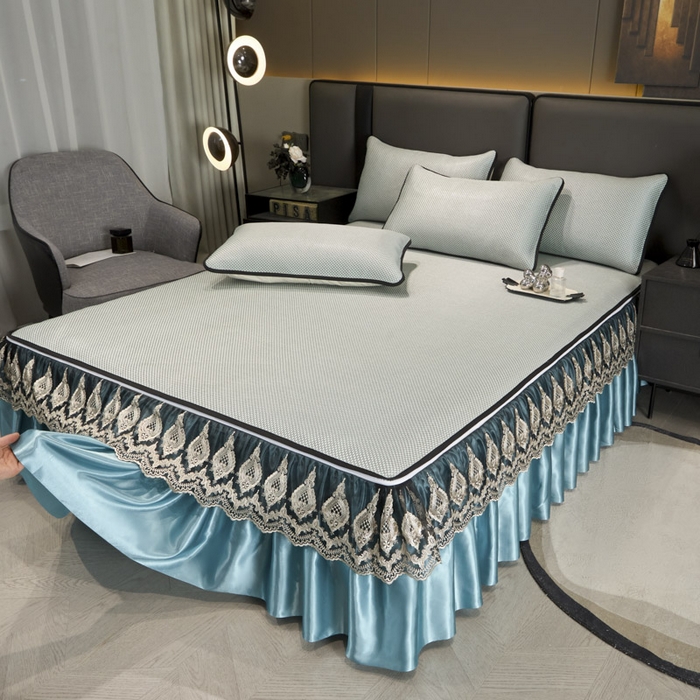 恋尚 2025新款可拆卸床裙款冰藤凉席 冰藤床裙凉席- 柏姬水绿(控价198起)