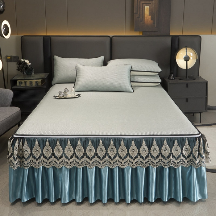 91家纺网 家纺一手货源 找家纺 恋尚 2025新款可拆卸床裙款冰藤凉席 冰藤床裙凉席- 柏姬水绿(控价198起)