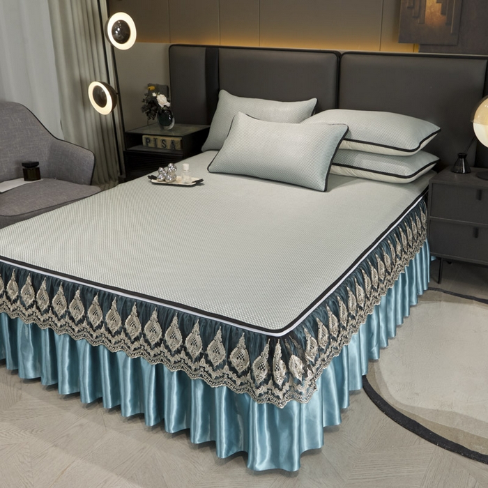 91家纺网 家纺一手货源 找家纺 恋尚 2025新款可拆卸床裙款冰藤凉席 冰藤床裙凉席- 柏姬水绿(控价198起)