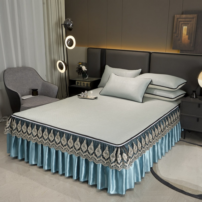 91家纺网 家纺一手货源 找家纺 恋尚 2025新款可拆卸床裙款冰藤凉席 冰藤床裙凉席- 柏姬水绿(控价198起)