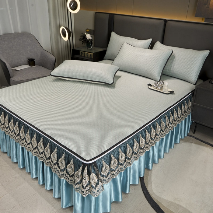 91家纺网 家纺一手货源 找家纺 恋尚 2025新款可拆卸床裙款冰藤凉席 冰藤床裙凉席- 柏姬水绿(控价198起)