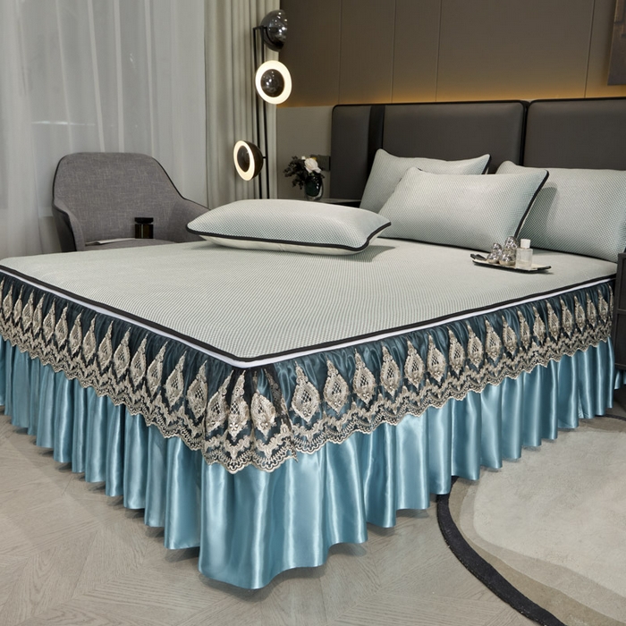 91家纺网 家纺一手货源 找家纺 恋尚 2025新款可拆卸床裙款冰藤凉席 冰藤床裙凉席- 柏姬水绿(控价198起)